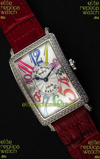 Franck Muller Long Island Color Dreams Ladies Swiss Replica Watch - Red Strap