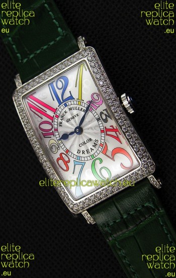 Franck Muller Long Island Color Dreams Ladies Swiss Replica Watch - Green Strap