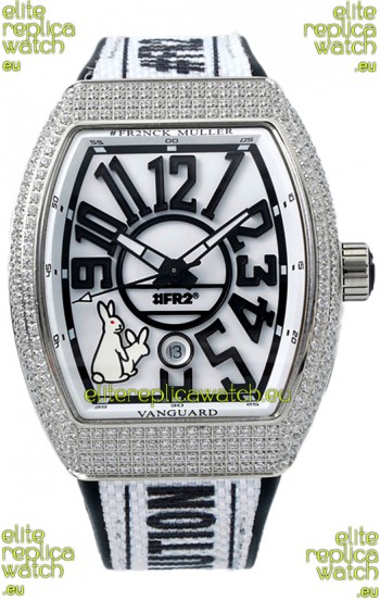 Franck Muller "Fr2nck" Vanguard Rabbit Edition Swiss Replica Watch in Diamonds Bezel