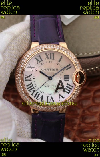 Ballon De Cartier Swiss Automatic 1:1 Mirror Quality 36MM in Purple Strap Rose Gold Casing