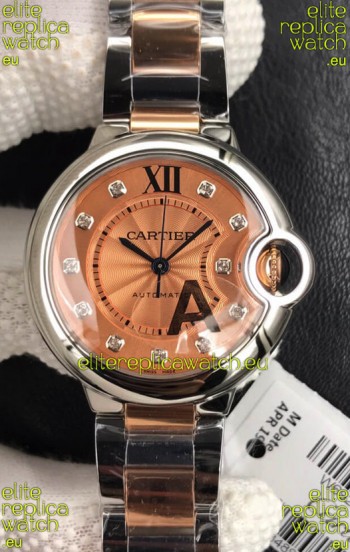 Ballon De Cartier Swiss Quartz 1:1 Mirror Quality 28MM in Two Tone Rose Gold Strap