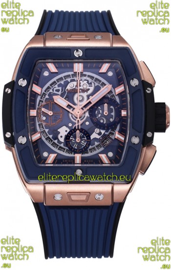 Hublot Spirit of Bang Rose Gold Casing Blue Dial Ceramic Bezel - 42MM Swiss Replica