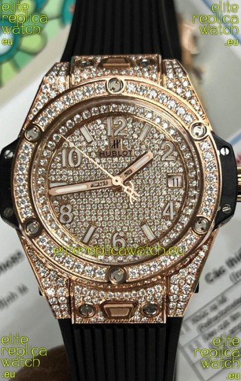 Hublot Big Bang One Click Diamonds Paved Dial Rose Gold Swiss Replica Watch 39MM