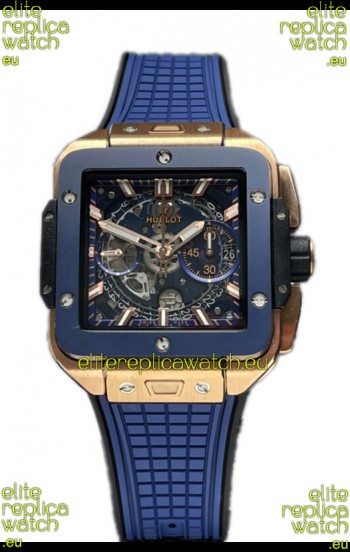 Hublot Square Bang Unico Rose Gold Blue Ceramic Chronograph Watch 1:1 Mirror Replica