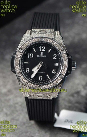 Hublot Big Bang One Click Mossanites Paved Casing Swiss Replica Watch Black Dial