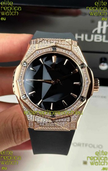 Hublot Classic Fusion Orlinski Diamonds Paved Black Dial Swiss Replica Watch