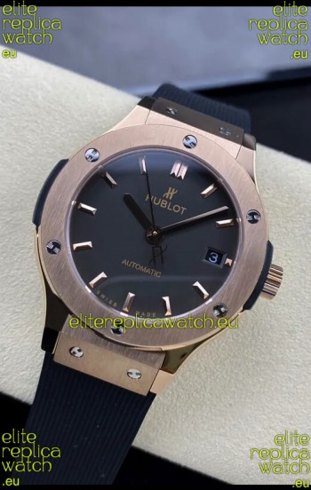 Hublot Classic Fusion 1:1 Mirror Replica Swiss Watch in Rose Gold 904L Steel Casing Black Dial 38MM