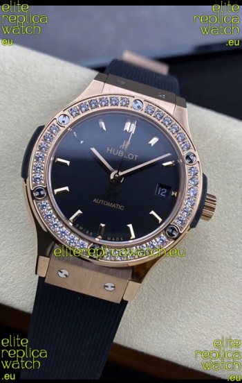Hublot Classic Fusion 1:1 Mirror Replica Swiss Watch in Rose Gold 904L Steel Casing Black Dial 38MM