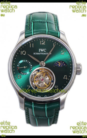 IWC Portugese Hand-Wound Genuine Tourbillon Green Dial Steel Casing Swiss Replica Watch 