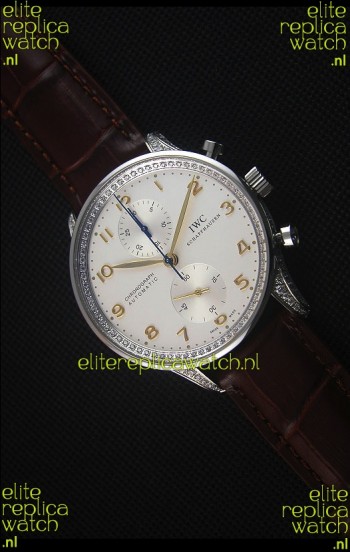 IWC Portuguese Chronograph Stainless Steel with Diamonds 1:1 Mirror Replica Watch