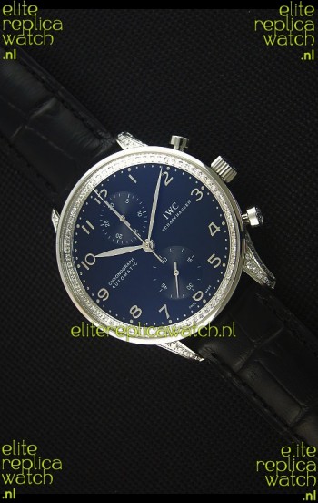 IWC Portuguese Chronograph Black Dial/Strap with Diamonds 1:1 Mirror Replica Watch