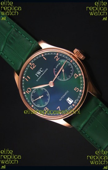 IWC Portugieser Swiss 1:1 Mirror Replica Watch Green Dial Rose Gold Case Watch