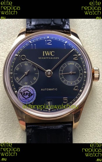 IWC Super Clone Portugieser Swiss 1:1 Mirror Replica Watch Rose Gold in Black Dial 