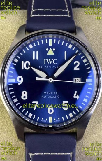 IWC Pilot MARK XX Series IW328203 1:1 Mirror Swiss Replica Watch in Blue Dial Leather Strap