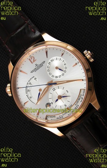 Jaeger LeCoultre Master Geographic Power Reserve Pink Gold Steel White Dial Swiss Replica Watch 