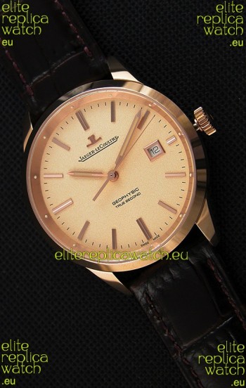 Jaeger LeCoultre Geophysic True Second Pink Gold Swiss Replica Watch Gold Dial 