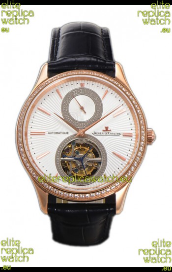 Jaeger LeCoultre Master Ultra-Thin Tourbillon White Dial Rose Gold Casing Watch 