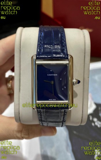 Must De Cartier Tank Edition Watch in 904L Stainless Steel Casing Dark Blue Dial