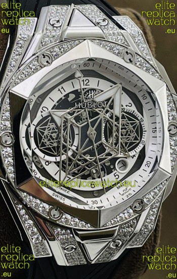 Hublot Big Bang UNICO Sang Bleu II Stainless Steel Diamonds 1:1 Mirror Quality Swiss Replica Watch 