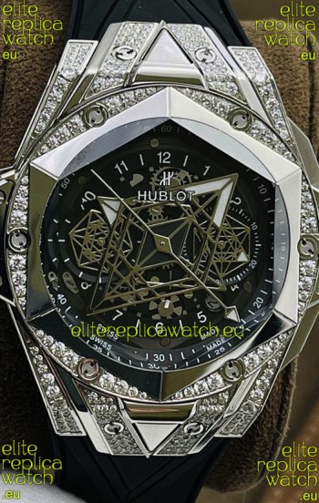 Hublot Big Bang UNICO Sang Bleu II Stainless Steel Diamonds 1:1 Mirror Quality Swiss Replica Watch 