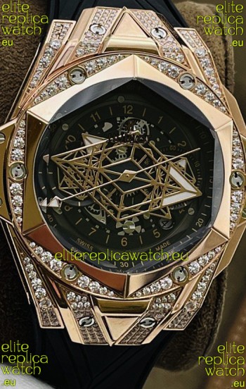 Hublot Big Bang UNICO Sang Bleu II Rose Gold Diamonds 1:1 Mirror Quality Swiss Replica Watch 