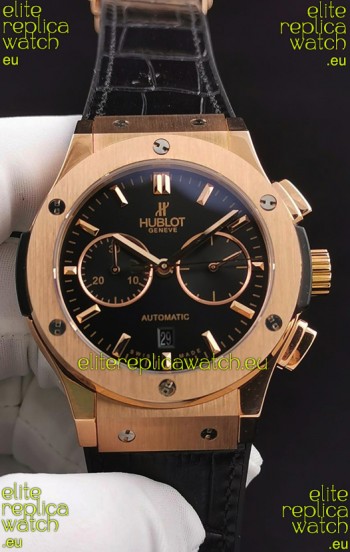 Hublot Classic Fusion Chronograph Rose Gold Casing Black Dial 1:1 Mirror Replica Watch 