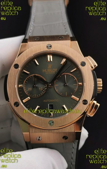 Hublot Classic Fusion Chronograph Rose Gold Casing Brown Dial 1:1 Mirror Replica Watch 