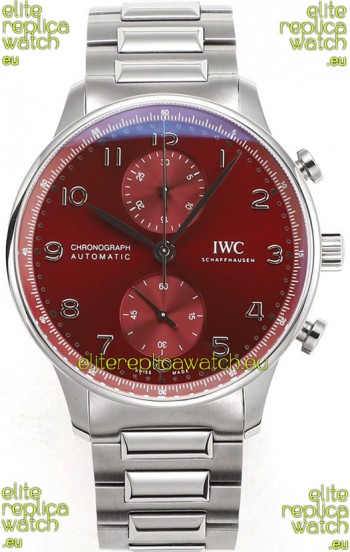 IWC Portuguese Chronograph Swiss Replica Watch in Steel Case Maroon Dial - 1:1 Mirror Replica Edition