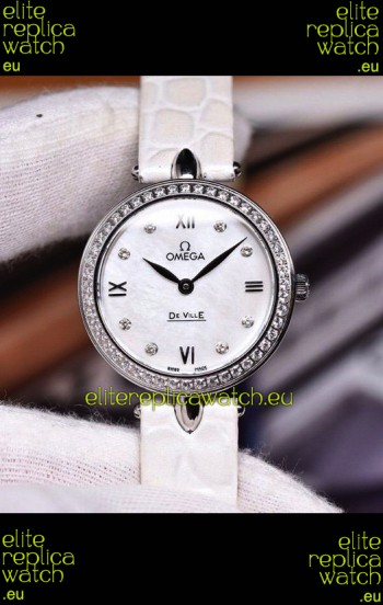Omega De Ville Prestige Dewdrop Edition Swiss Quartz Watch in White Dial and Strap