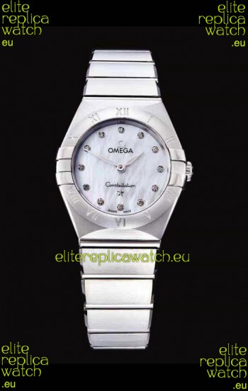 Omega Constellation Ladies Swiss Quartz 1:1 Mirror Replica - Steel Casing in Pearl Dial 