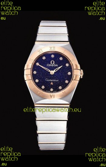 Omega Constellation Ladies Swiss Quartz 1:1 Mirror Replica - Two Tone Casing in Black Starry Dial 