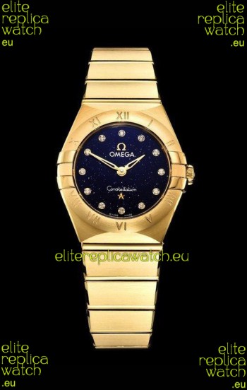 Omega Constellation Ladies Swiss Quartz 1:1 Mirror Replica - Yellow Gold Casing in Black Starry Dial 