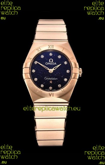 Omega Constellation Ladies Swiss Quartz 1:1 Mirror Replica - Rose Gold Casing in Black Starry Dial 