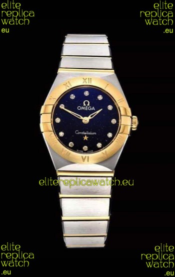 Omega Constellation Ladies Swiss Quartz 1:1 Mirror Replica - Two Tone Casing in Black Starry Dial 