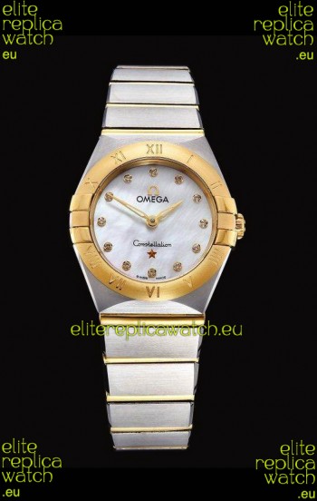 Omega Constellation Ladies Swiss Quartz 1:1 Mirror Replica - Two Tone Casing in White Pearl Dial