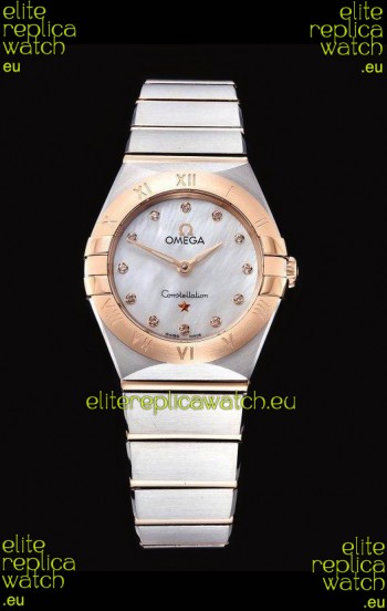 Omega Constellation Ladies Swiss Quartz 1:1 Mirror Replica - Two Tone Casing in White Pearl Dial