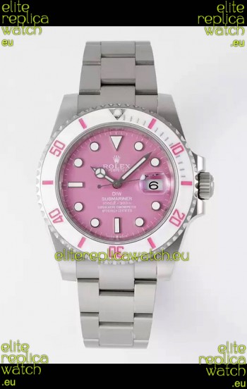 Rolex Submariner DiW Stainless Steel Casing White Ceramic Bezel Pink Dial Edition Watch 