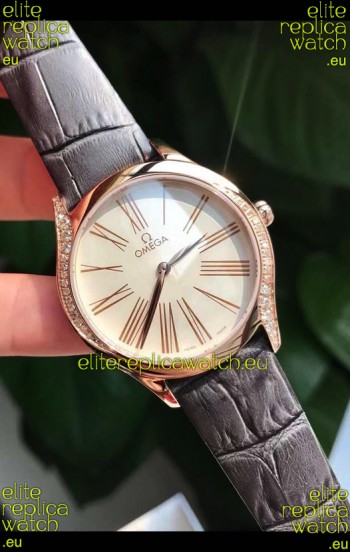Omega De Ville Tresor Edition Swiss Quartz Watch 36MM Rose Gold Casing White Dial