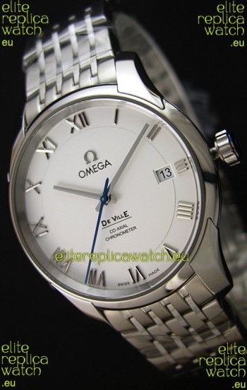 Omega De-Ville Annual Calendar Steel Strap Swiss Replica Watch 1:1 Mirror Edition in White Dial