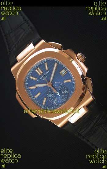 Patek Philippe Nautilus 5980 Chronograph Rose Gold in Blue Dial - 1:1 Mirror Replica