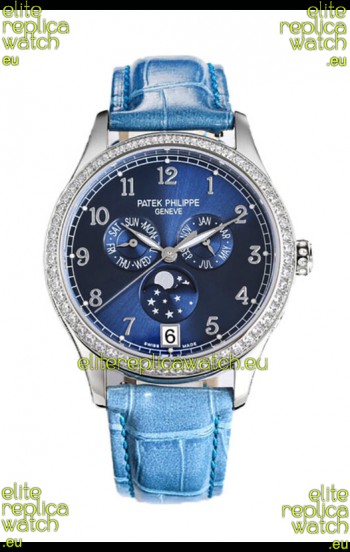 Patek Philippe Complications 4948G Annual Calendar Moonphase Blue Dial White Gold Swiss Replica 