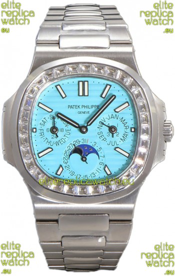 Patek Philippe Nautilus 5740 Perpetual Calendar White Gold Tiffany Dial Diamonds Bezel Swiss Replica Watch 