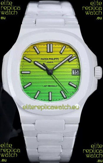 Patek Philippe Nautilus 5711 AET Remould White Ceramic Edition Gradient Yellow/Green Dial Swiss Replica Watch