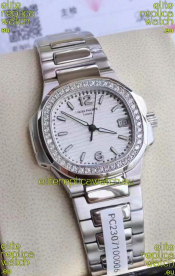 Patek Philippe Nautilus 7010/1G-011 32MM 1:1 Mirror Replica - Genuine Diamonds on Bezel 