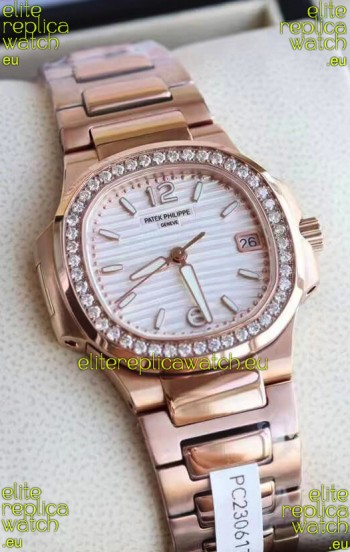 Patek Philippe Nautilus 7010/1GR-011 32MM 1:1 Mirror Replica - Genuine Diamonds on Bezel 