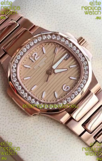 Patek Philippe Nautilus 7010/1GR-012 32MM 1:1 Mirror Replica - Genuine Diamonds on Bezel 