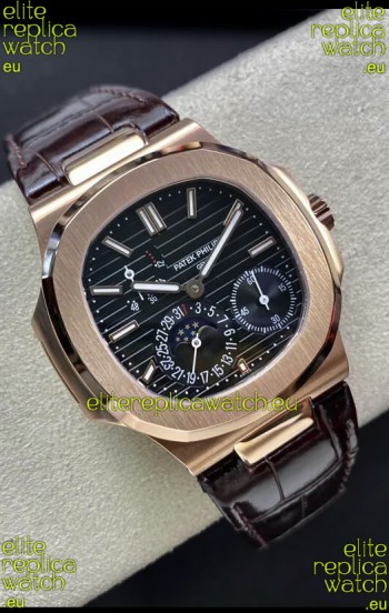 Patek Philippe Nautilus 5712/R 1:1 Quality Swiss Replica Watch in Brown Dial Leather Strap