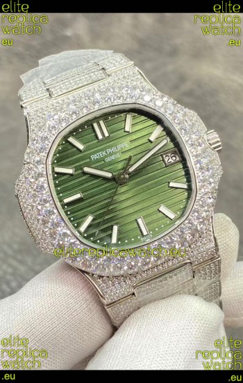 Patek Philippe Super Clone Nautilus 5711/1A-014 Diamonds Paved Edition Green Dial