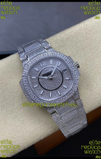 Patek Philippe Nautilus 7010 Diamonds Paved Stainless Steel 32MM 1:1 Mirror Replica - Genuine Diamonds