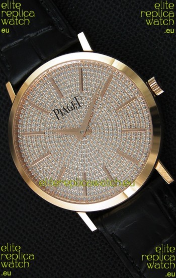 Piaget Altiplano G0A36128 Paved Diam Dial Swiss Quartz Replica Watch in Pink Gold Case